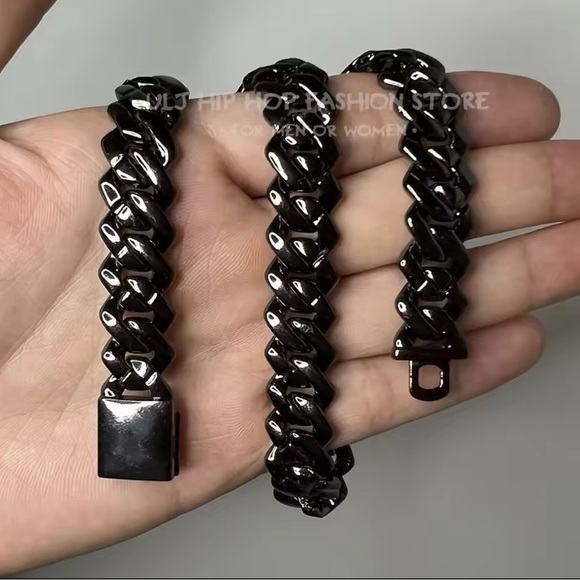 Cuban Link Chain Bling Iced Out Paved Miami Black Necklace 18” - Picture 5 of 5